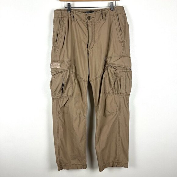 Vintage Polo Jeans Co Cargo Pants Mens 36x30 Brown Military Paratrooper Logo - Picture 1 of 9